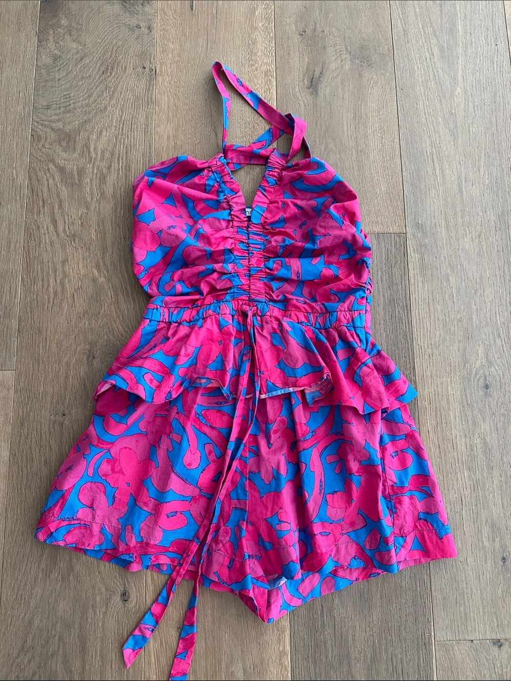 Cute! Pink & Blue Floral Halter Romper